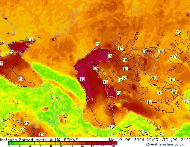 Isotaca Spread ECMWF lun 10.06.2024 00 UTC