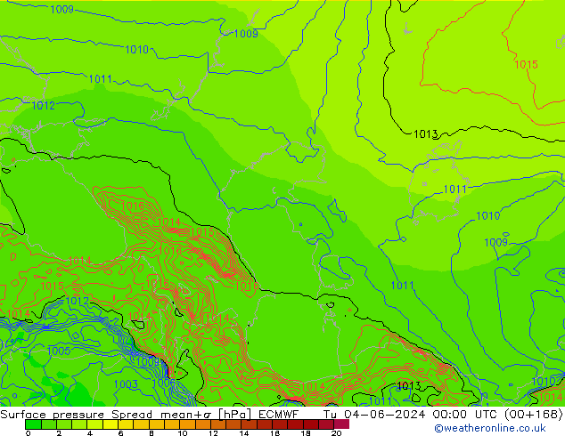 Luchtdruk op zeeniveau Spread ECMWF di 04.06.2024 00 UTC