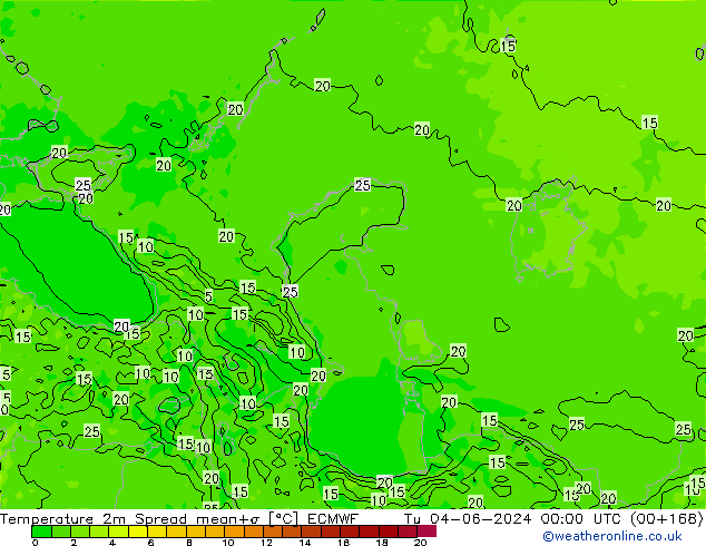 Temperatura 2m Spread ECMWF mar 04.06.2024 00 UTC