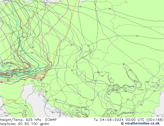 Height/Temp. 925 hPa ECMWF Tu 04.06.2024 00 UTC