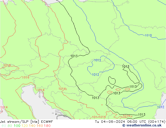 Jet stream/SLP ECMWF Tu 04.06.2024 06 UTC