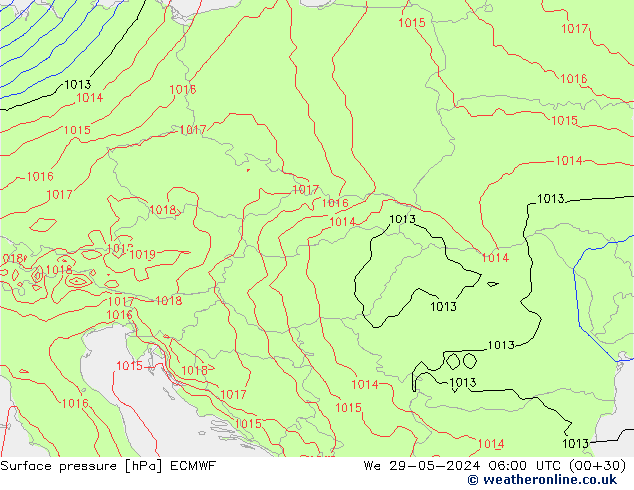 pressão do solo ECMWF Qua 29.05.2024 06 UTC