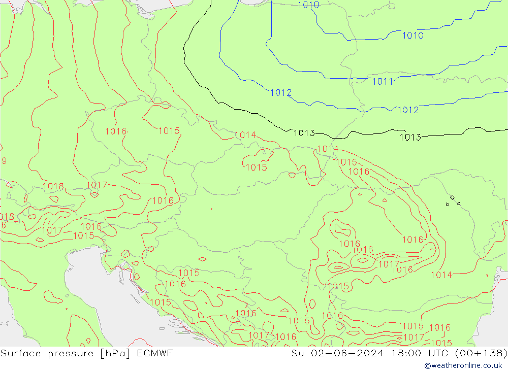 Atmosférický tlak ECMWF Ne 02.06.2024 18 UTC