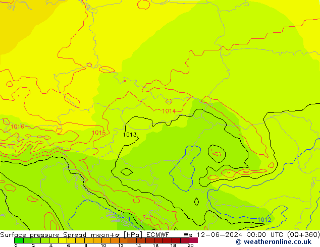 Presión superficial Spread ECMWF mié 12.06.2024 00 UTC