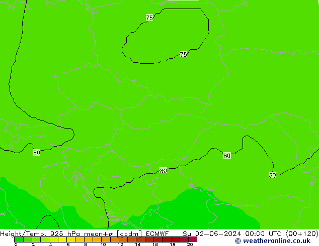 Height/Temp. 925 hPa ECMWF Dom 02.06.2024 00 UTC