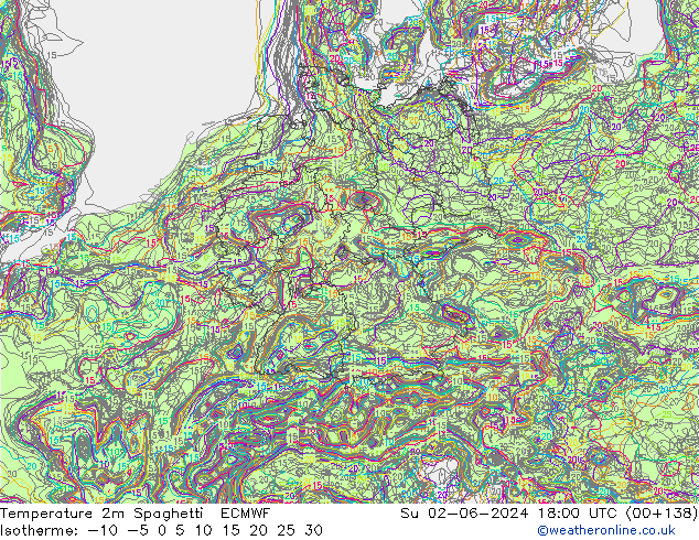 mapa temperatury 2m Spaghetti ECMWF nie. 02.06.2024 18 UTC