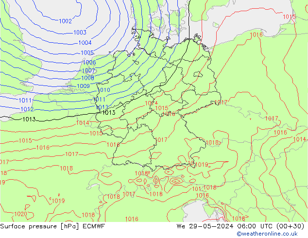 Surface pressure ECMWF We 29.05.2024 06 UTC