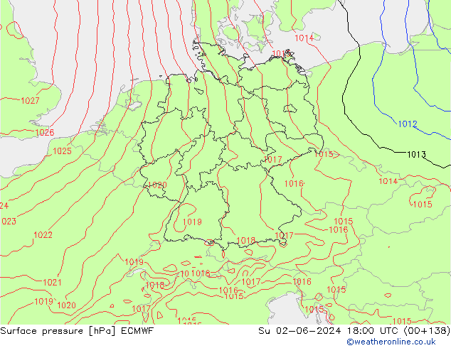 Presión superficial ECMWF dom 02.06.2024 18 UTC