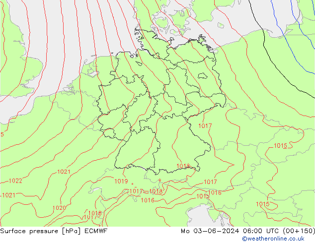 Atmosférický tlak ECMWF Po 03.06.2024 06 UTC