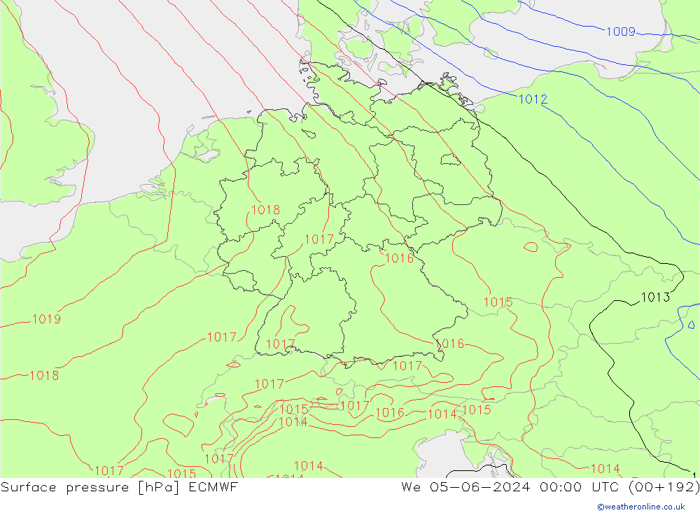 Surface pressure ECMWF We 05.06.2024 00 UTC