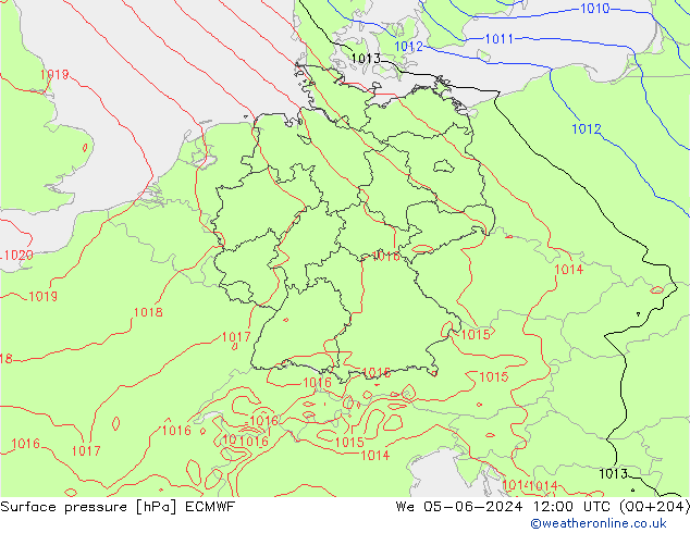 Surface pressure ECMWF We 05.06.2024 12 UTC