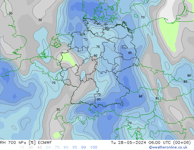 RH 700 hPa ECMWF Tu 28.05.2024 06 UTC