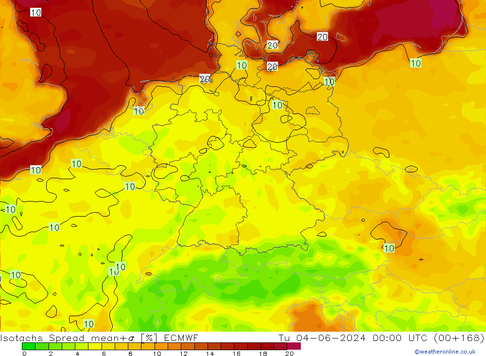 Eşrüzgar Hızları Spread ECMWF Sa 04.06.2024 00 UTC