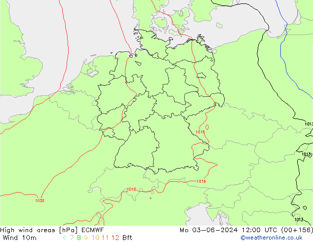 High wind areas ECMWF пн 03.06.2024 12 UTC