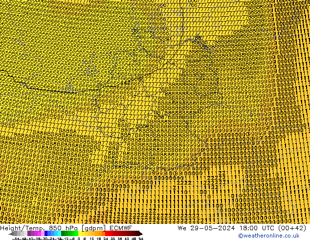 Hoogte/Temp. 850 hPa ECMWF wo 29.05.2024 18 UTC