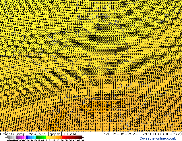 Height/Temp. 850 hPa ECMWF Sa 08.06.2024 12 UTC