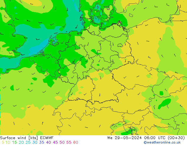 Surface wind ECMWF We 29.05.2024 06 UTC