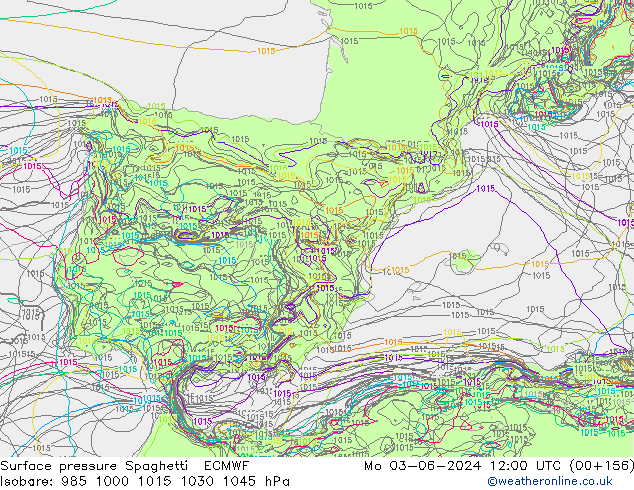 pression de l'air Spaghetti ECMWF lun 03.06.2024 12 UTC