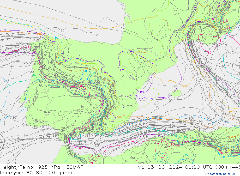 Height/Temp. 925 hPa ECMWF Seg 03.06.2024 00 UTC