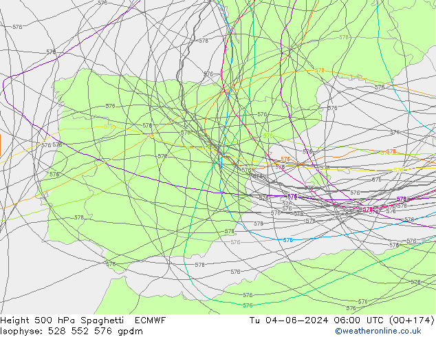 Height 500 hPa Spaghetti ECMWF Tu 04.06.2024 06 UTC