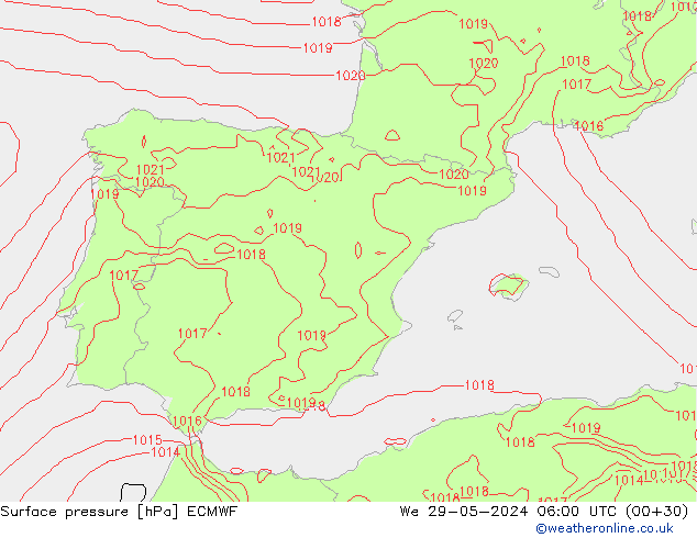 Surface pressure ECMWF We 29.05.2024 06 UTC