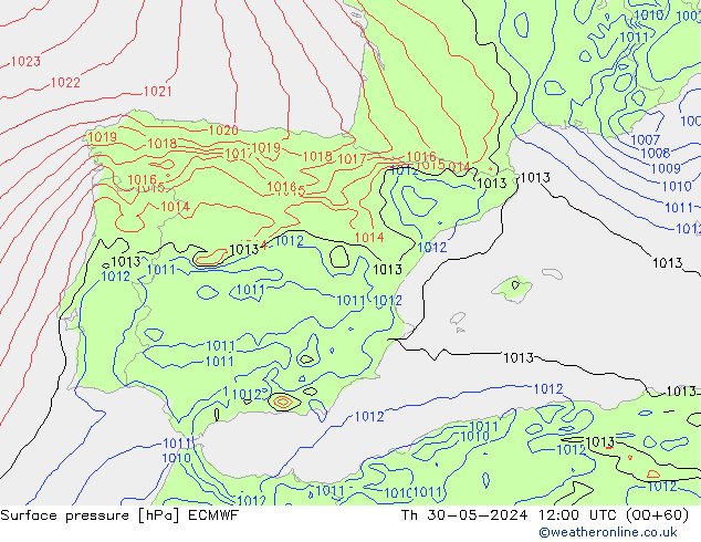 Surface pressure ECMWF Th 30.05.2024 12 UTC