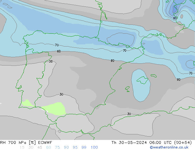 700 hPa Nispi Nem ECMWF Per 30.05.2024 06 UTC