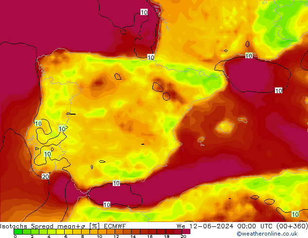 Isotachs Spread ECMWF Qua 12.06.2024 00 UTC