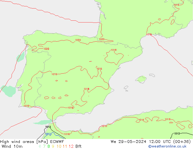 yüksek rüzgarlı alanlar ECMWF Çar 29.05.2024 12 UTC