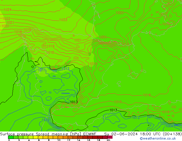 приземное давление Spread ECMWF Вс 02.06.2024 18 UTC