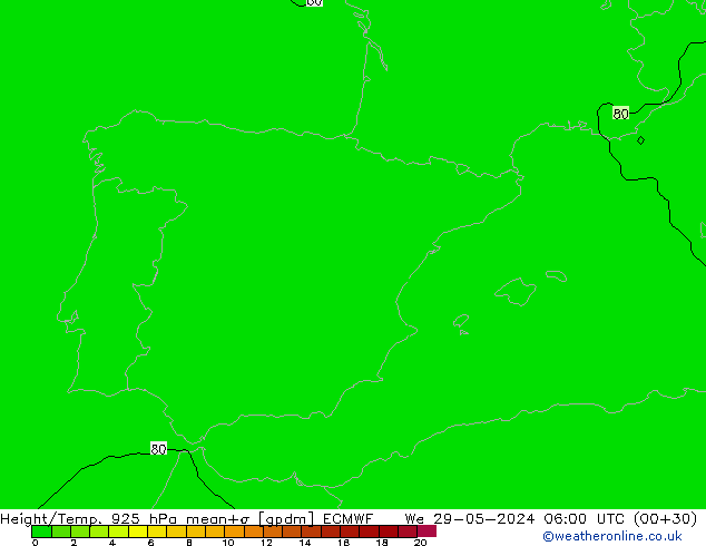 Height/Temp. 925 hPa ECMWF We 29.05.2024 06 UTC