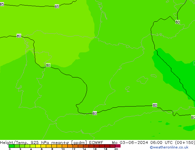 Height/Temp. 925 hPa ECMWF pon. 03.06.2024 06 UTC