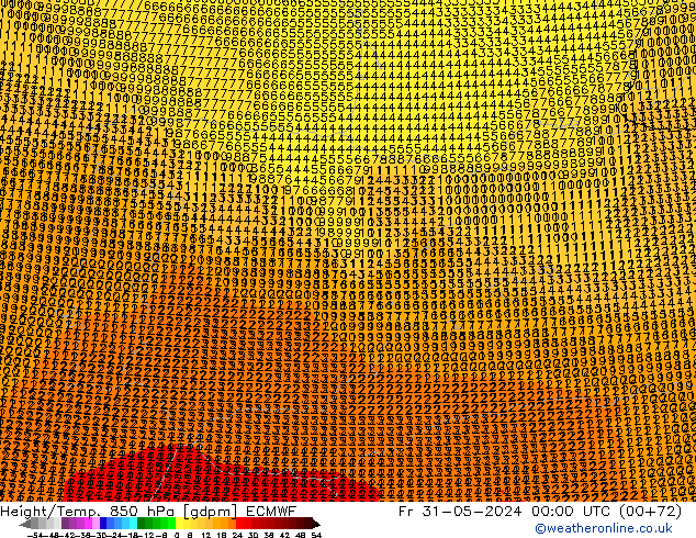 Hoogte/Temp. 850 hPa ECMWF vr 31.05.2024 00 UTC