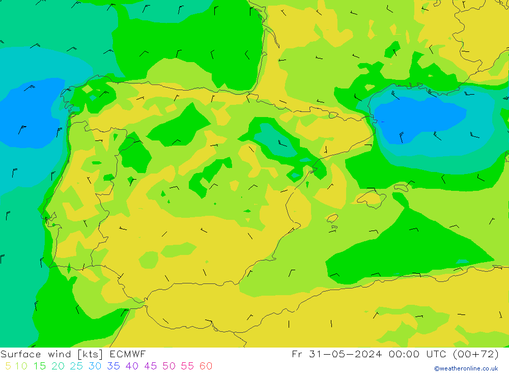 Surface wind ECMWF Fr 31.05.2024 00 UTC