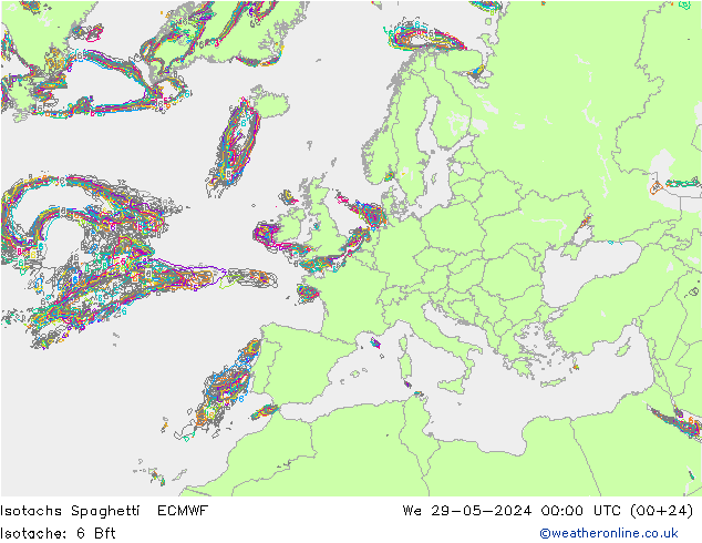Isotachs Spaghetti ECMWF We 29.05.2024 00 UTC