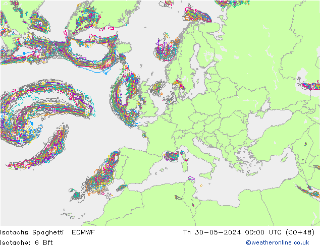 Isotachen Spaghetti ECMWF Do 30.05.2024 00 UTC
