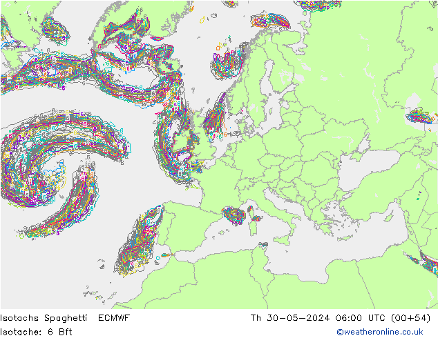 Isotachs Spaghetti ECMWF Th 30.05.2024 06 UTC