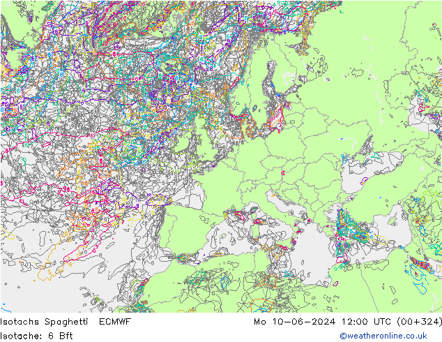 Isotachs Spaghetti ECMWF Mo 10.06.2024 12 UTC