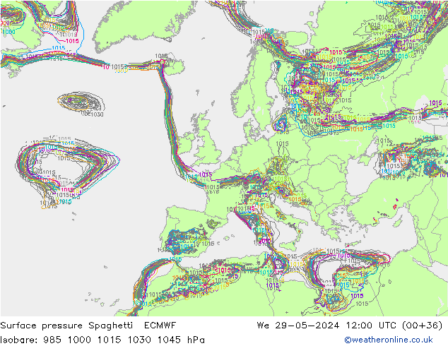 Bodendruck Spaghetti ECMWF Mi 29.05.2024 12 UTC