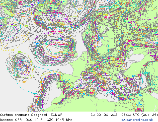 Bodendruck Spaghetti ECMWF So 02.06.2024 06 UTC