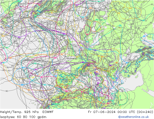 Height/Temp. 925 hPa ECMWF Pá 07.06.2024 00 UTC