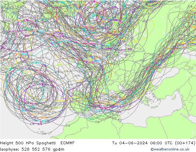 Height 500 hPa Spaghetti ECMWF  04.06.2024 06 UTC