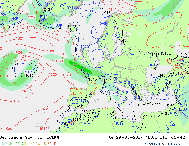 Corriente en chorro ECMWF mié 29.05.2024 18 UTC