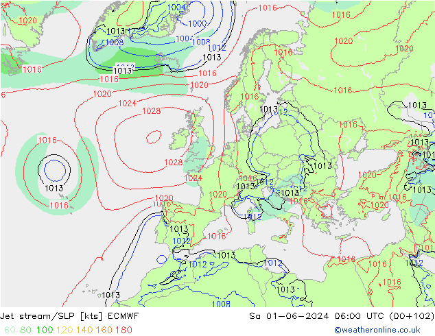 Straalstroom/SLP ECMWF za 01.06.2024 06 UTC