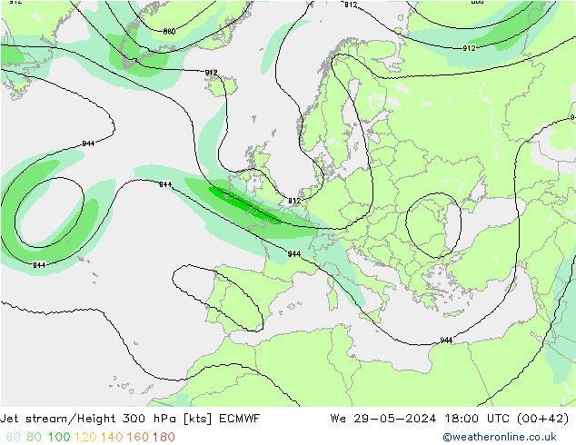 Corriente en chorro ECMWF mié 29.05.2024 18 UTC