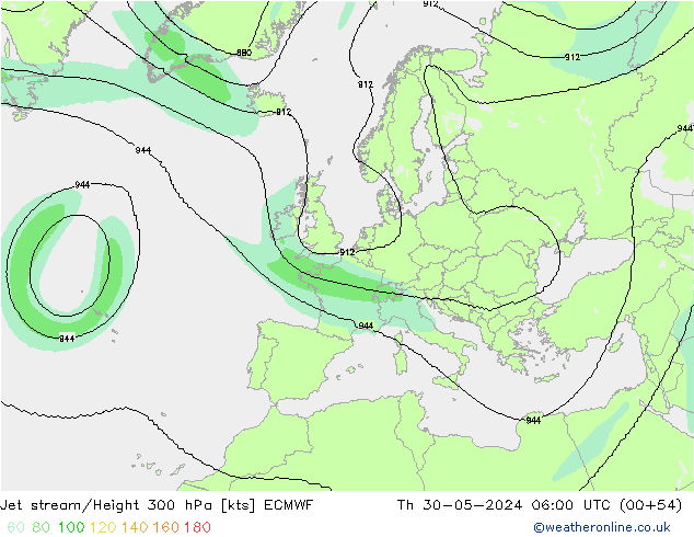 Jet stream/Height 300 hPa ECMWF Th 30.05.2024 06 UTC