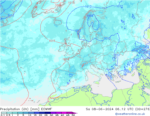 Precipitación (6h) ECMWF sáb 08.06.2024 12 UTC