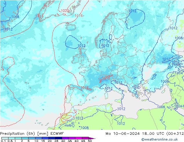 Precipitation (6h) ECMWF Mo 10.06.2024 00 UTC