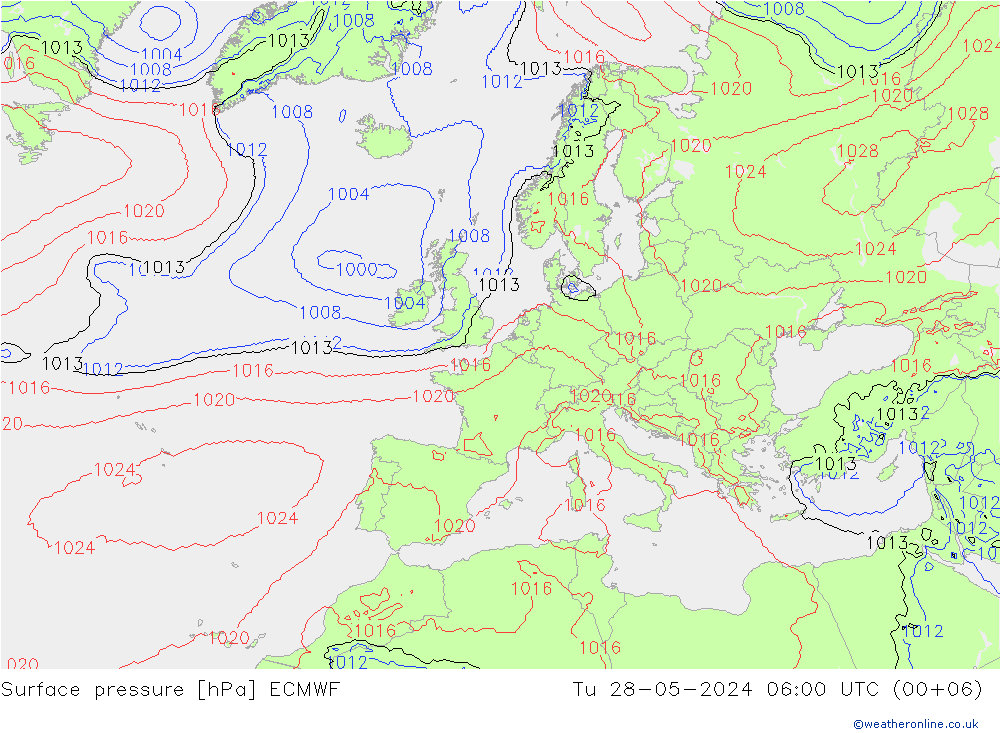 地面气压 ECMWF 星期二 28.05.2024 06 UTC