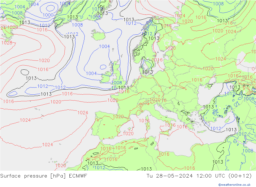 Bodendruck ECMWF Di 28.05.2024 12 UTC